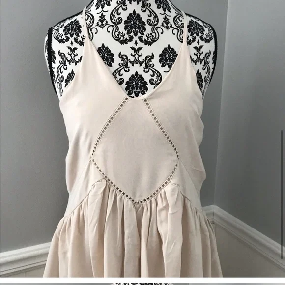Romeo Juliet Sleeveless Cutaway Swing Lace Trim Mini Dress Cream Neutral S NWT - Picture 6 of 14